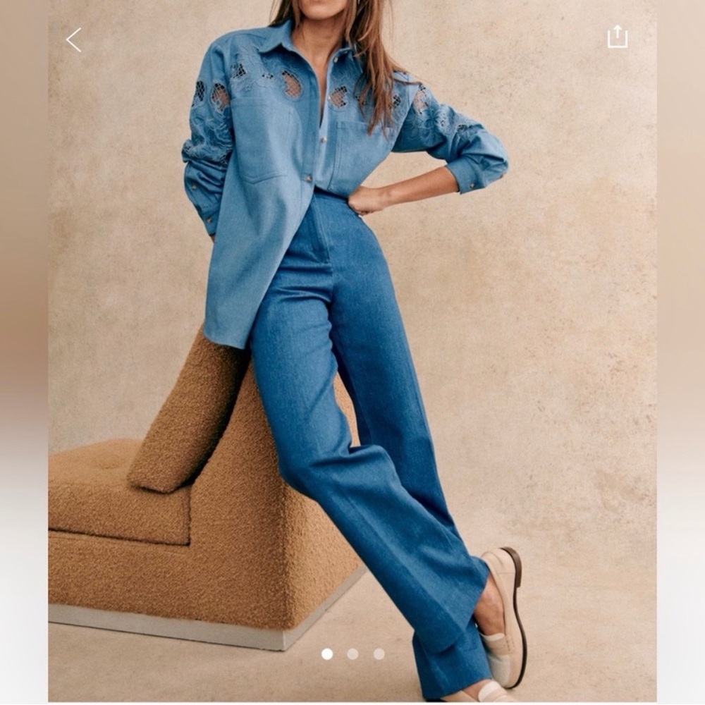 Sezane Light Blue Denim Wide-Leg Jeans